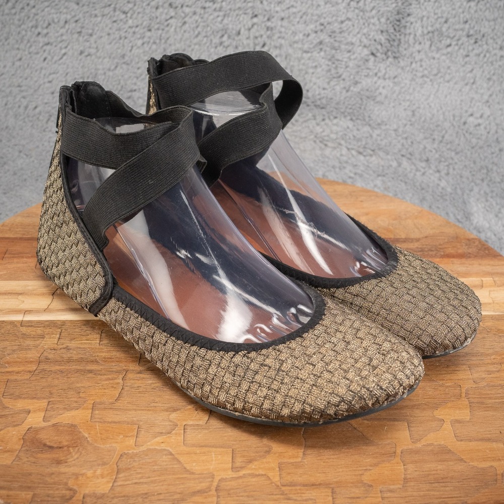 Bernie Mev 41 size 10 Monica Woven Comfort Ballet Flats‎ Black/Gold